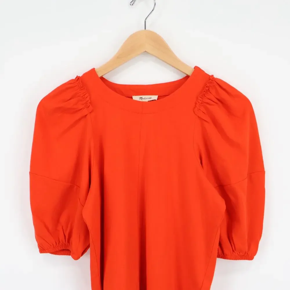 Madewell Puff Sleeve Cotton Tee Bright Flame Size XXS NWT